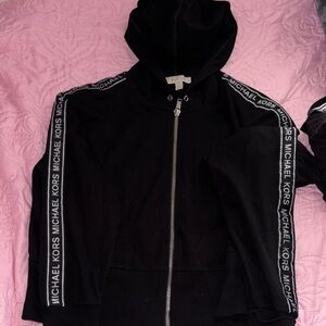 Michael Kors Black Hooded Zip Sweatshirt with Logo Tape